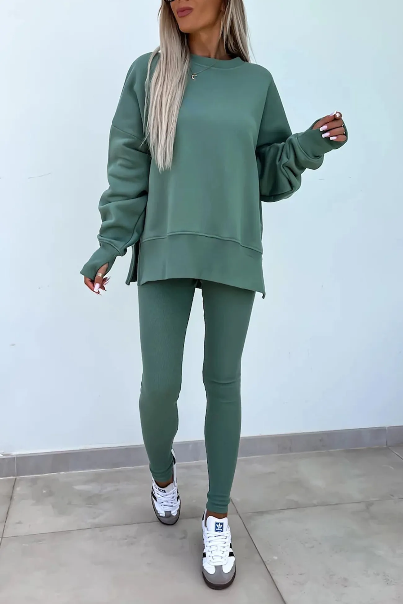 Maxct Crew Neck Slit Sweatshirt Legging Suits