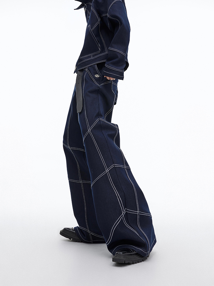 Oversize Stitch Denim Jacket & Wide-leg Stitch Denim Jeans Setup NA676
