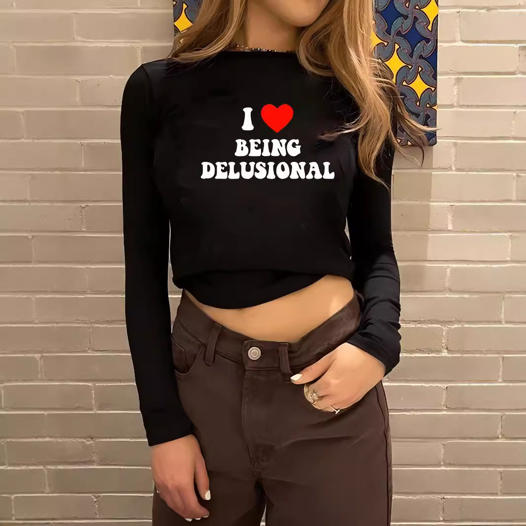 Maxct American Hot Girl round Neck Shoulder Long Sleeve Navel Top Fashion Street Slim Short T-shirt for Women