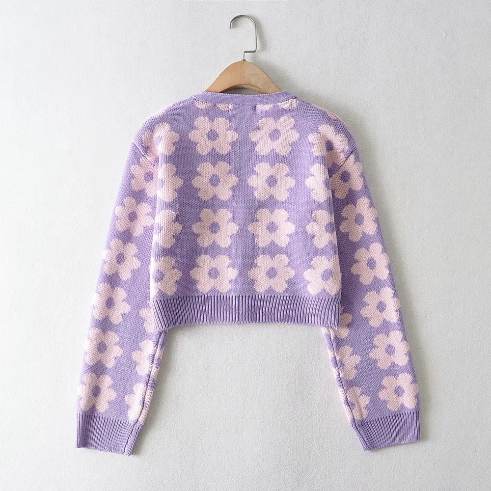 Maxct Pointelle Knit Floral Crop Cardigan