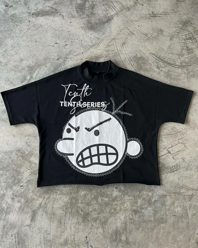 American Gothic Super Cool Smiley Letter Print Oversized T-Shirt Men's Fashion Harajuku Loose Round Neck Short Sleeve Top