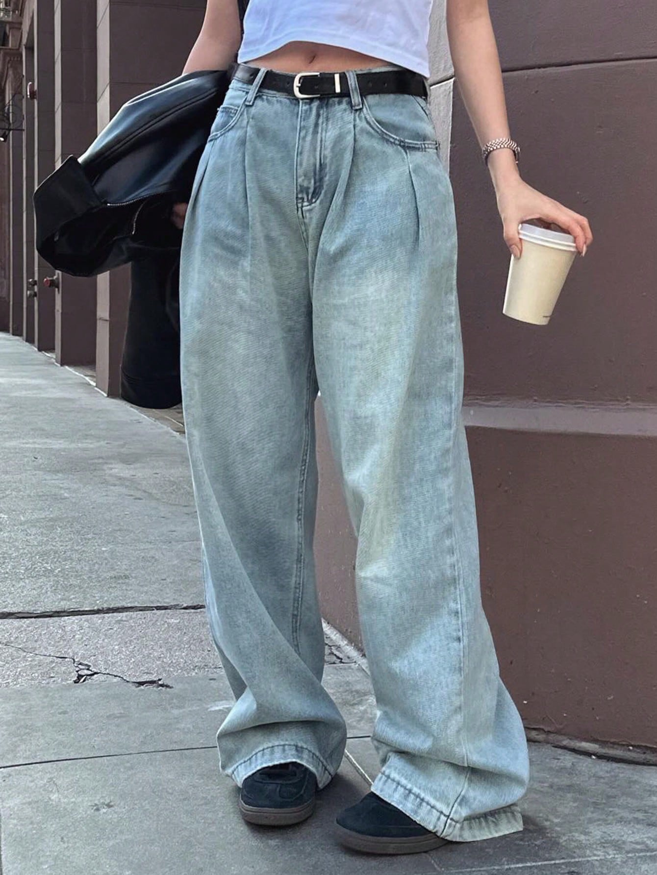 Maxct Women's Loose Wide Leg Denim Pants, Street Style