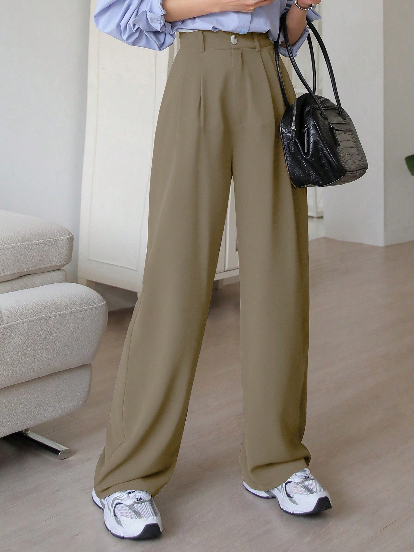 Maxct Women's Fashionable Simple Solid Color Regular Pants For Daily Wear