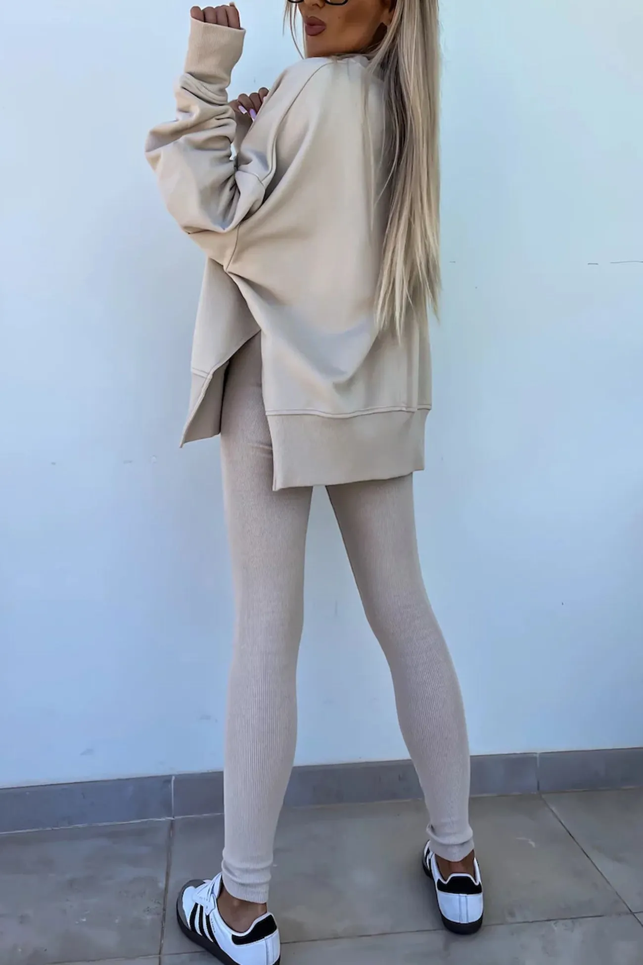 Maxct Crew Neck Slit Sweatshirt Legging Suits