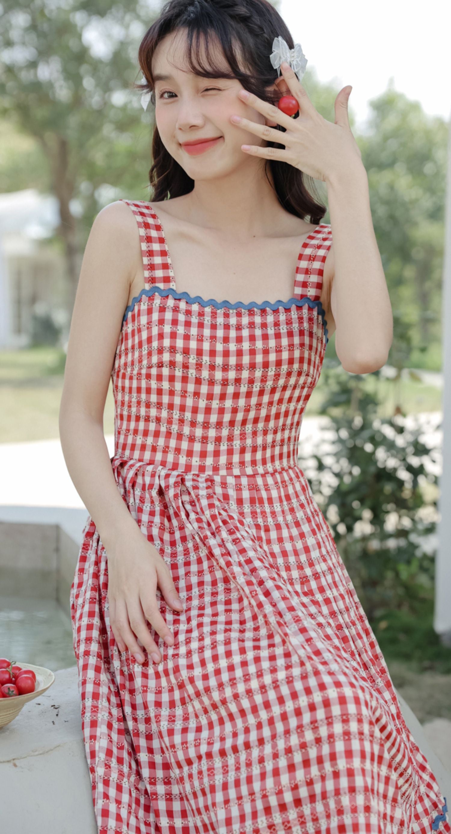 Daisy Chain Gingham Midi Dress Maxct