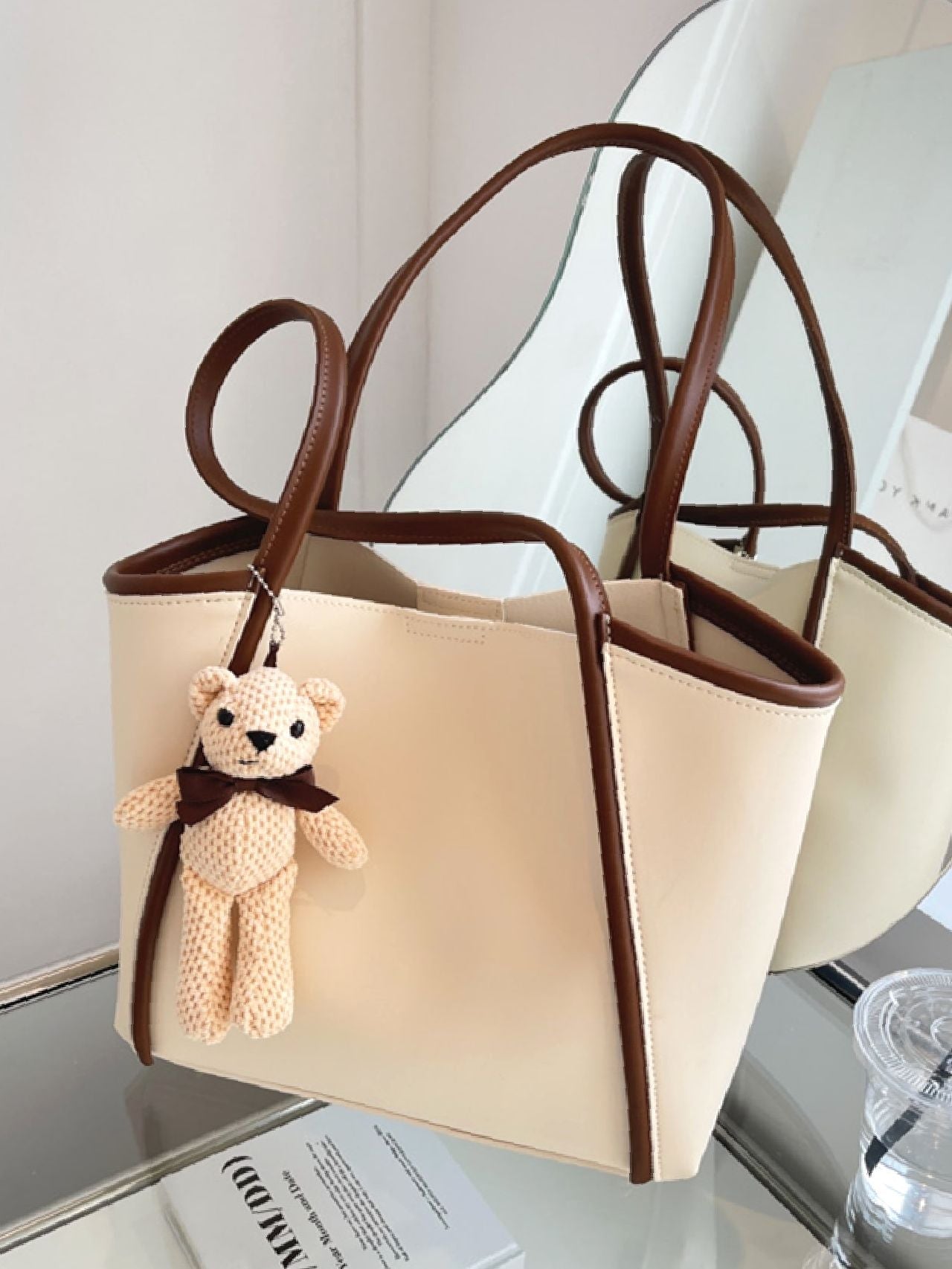 Maxct - Contrast Binding Tote Bag with Inner Pouch  - Women Tote Bags