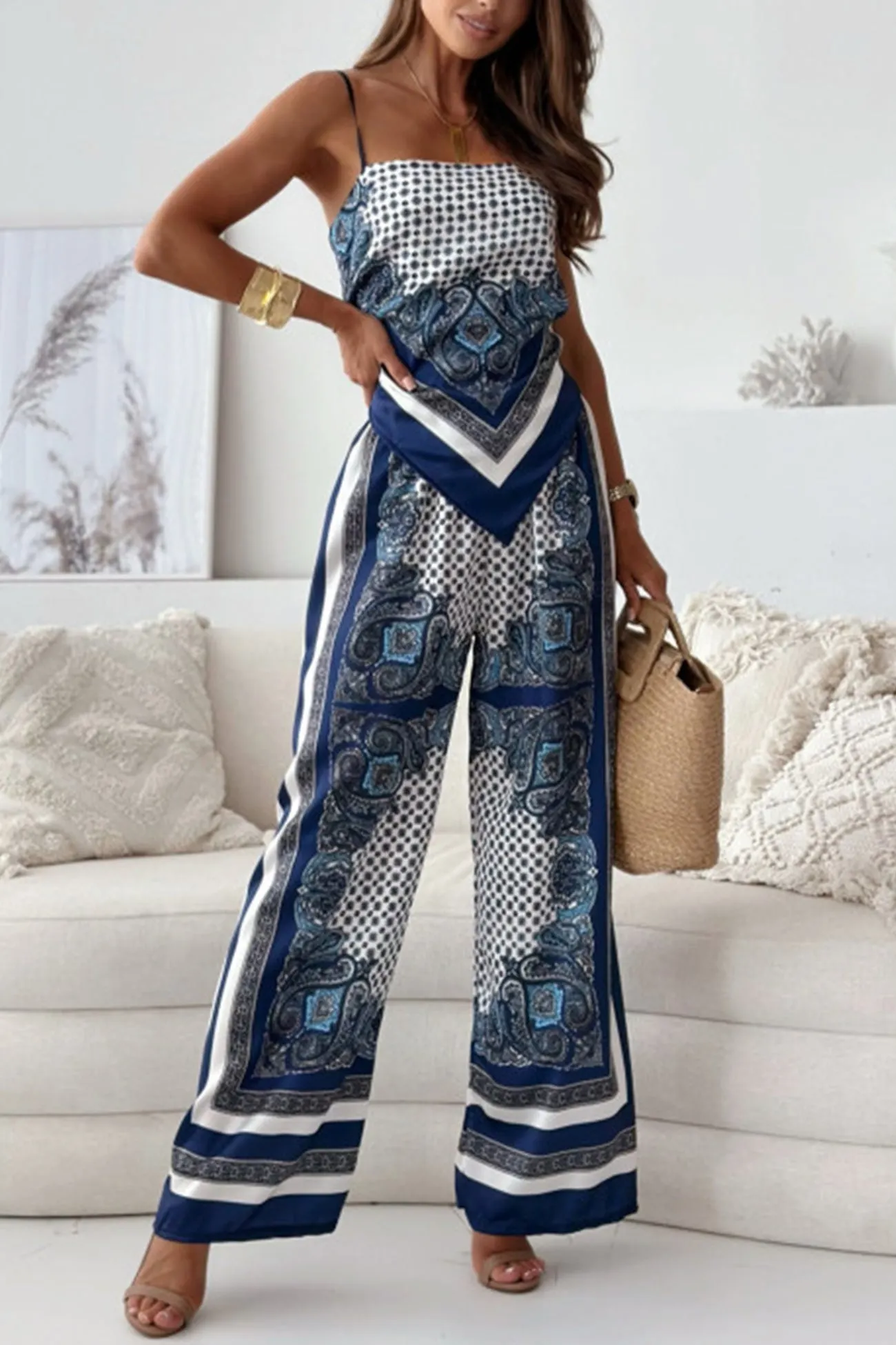 Maxct Printed Tie-back Cami Long Pants Set