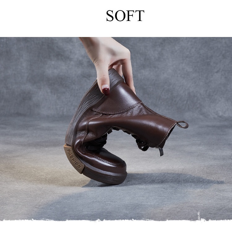 Handmade Retro Leather Ankle Boots: Women's Winter Flats - true deals club