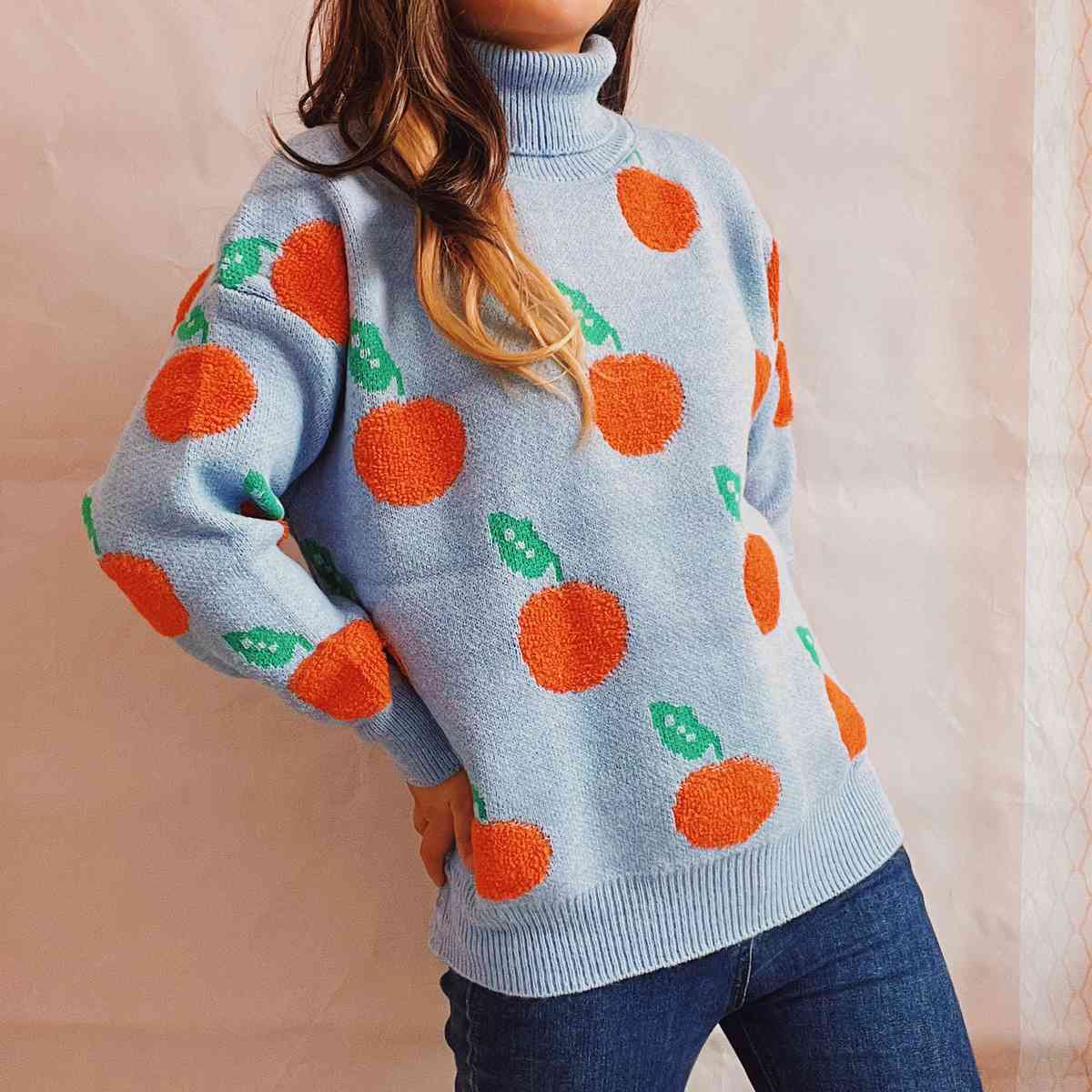 Maxct &Fruit Pattern Turtleneck Dropped Sweater