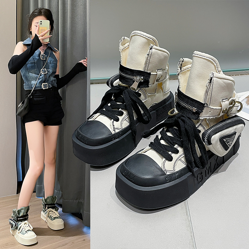Women's Punk Gothic Denim Canvas Platform Ankle Boots