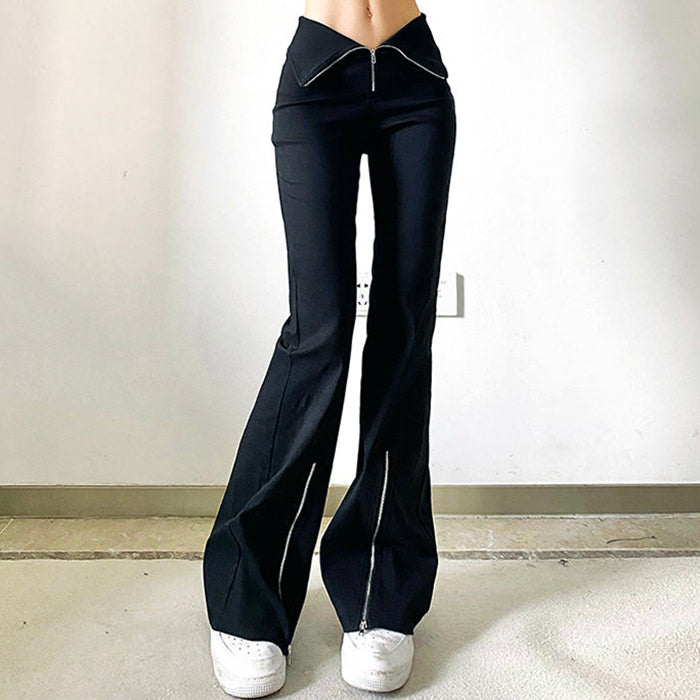 Grunge Zip Up Flared Pants Maxct
