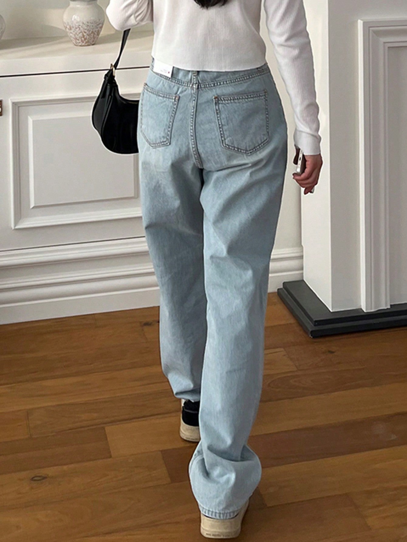 Maxct Ladies Solid Color Simple Style Denim Pants Trousers