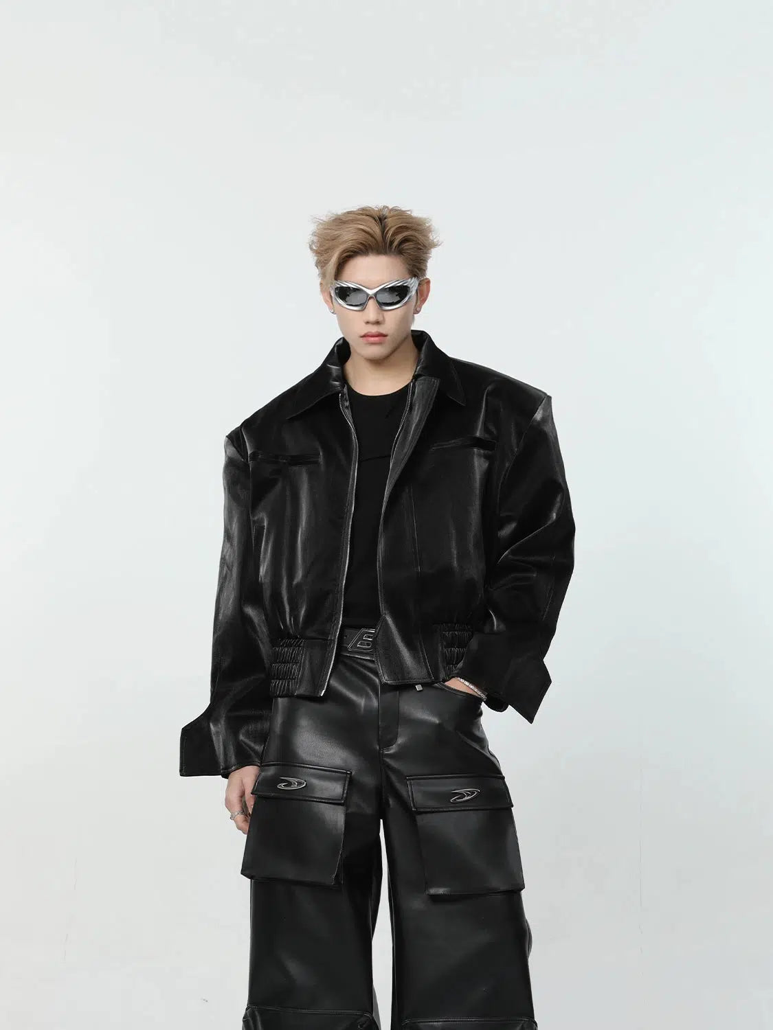 Maxct Short Leather Jacket with Shoulder Pads