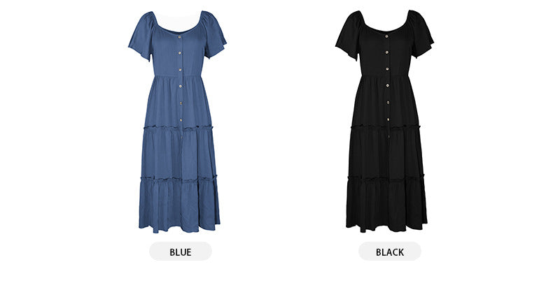 Button Up Frill Trim Dress Maxct