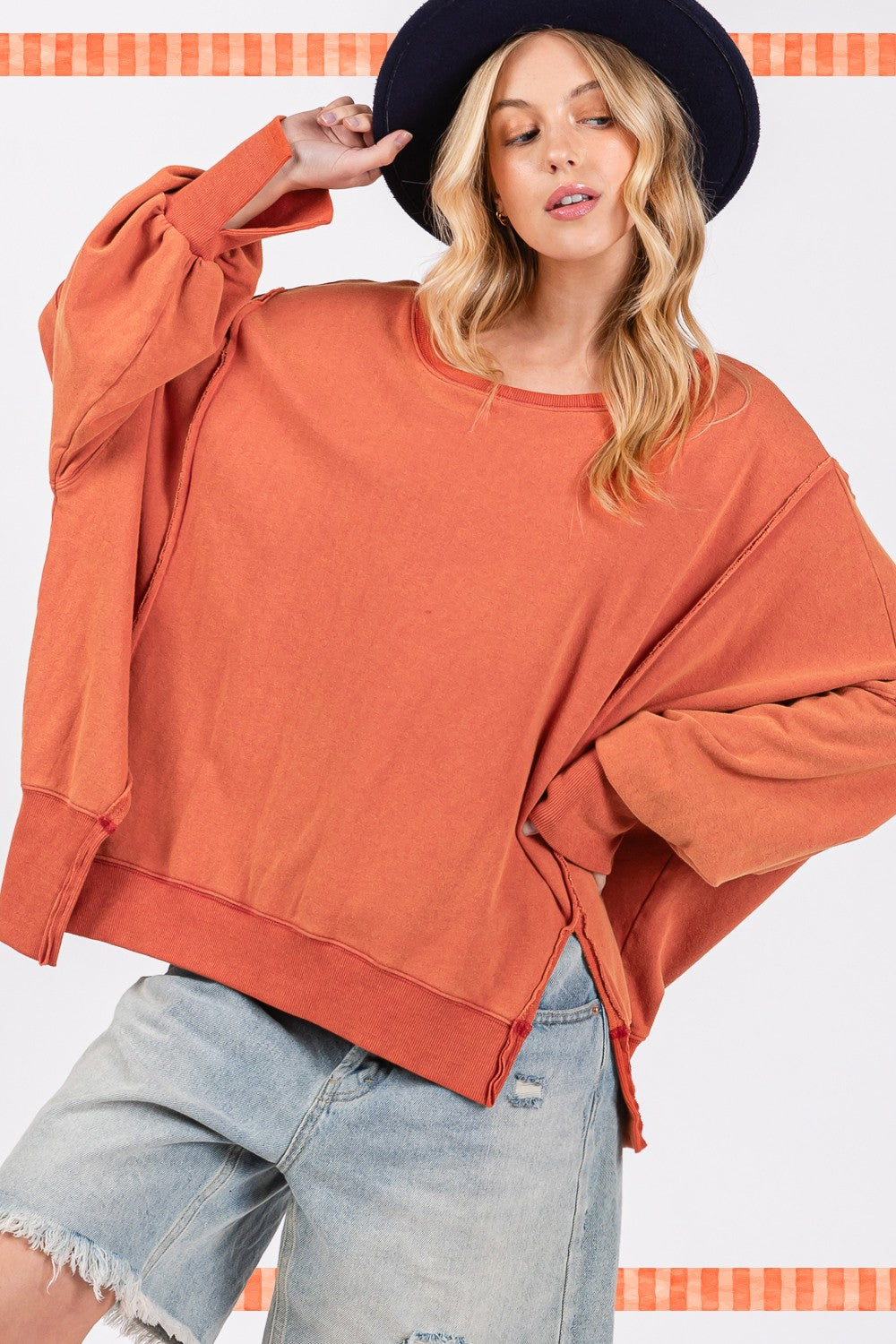 Maxct &SAGE + FIG Mineral Wash Side Slit Oversized Sweatshirt