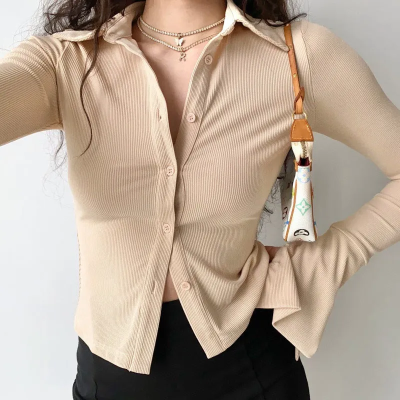 Maxct Polo Neck Long Sleeve Rib Blouse