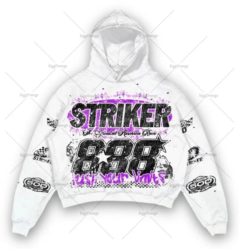 Maxct 90s Streetwear American Y2k Harajuku Retro Motorcycle Style Jacket Letter Printed Pullover Hoodie Trendy Brand Casual Oversized Sweatshirt  Men