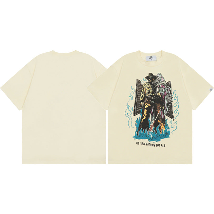 Maxct t shirt American Warren Lotas Joint-Name Skull Character Print Men's Loose round Neck Short Sleeve T-shirt Fashion Brand