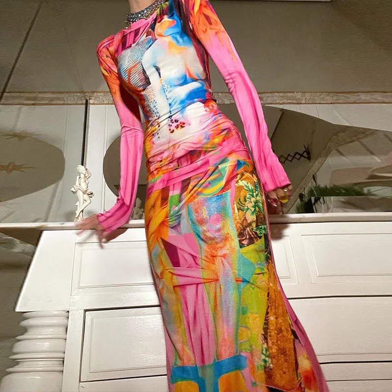 Graffiti Print Bodycon Maxi Dress Maxct