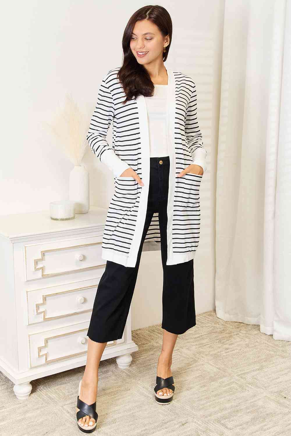 Maxct &Double Take Striped Open Front Longline Cardigan