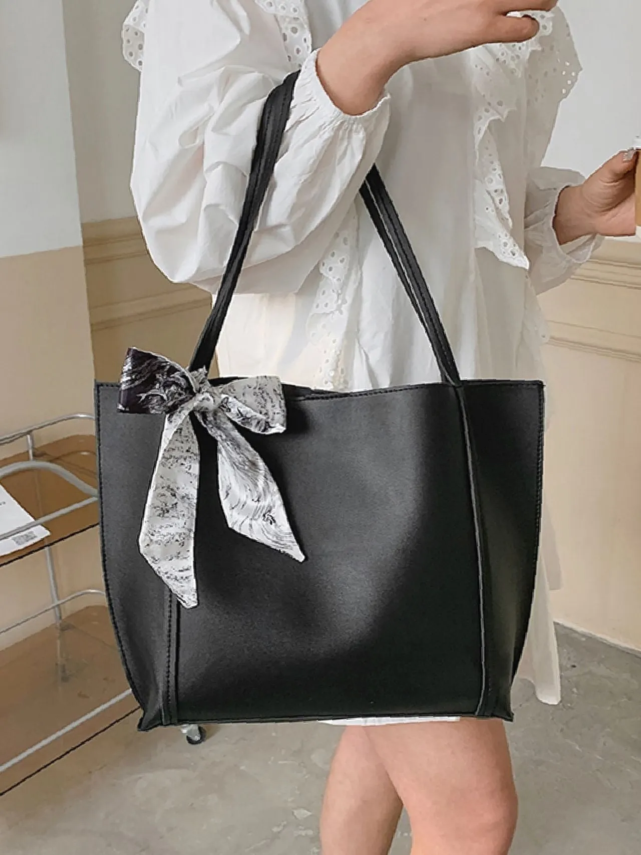 Maxct - Twilly Scarf Decor Shoulder Tote Bag  - Women Tote Bags
