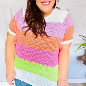 Maxct &Get Started Lavender & Orange Stripe Jacquard Sweater Top
