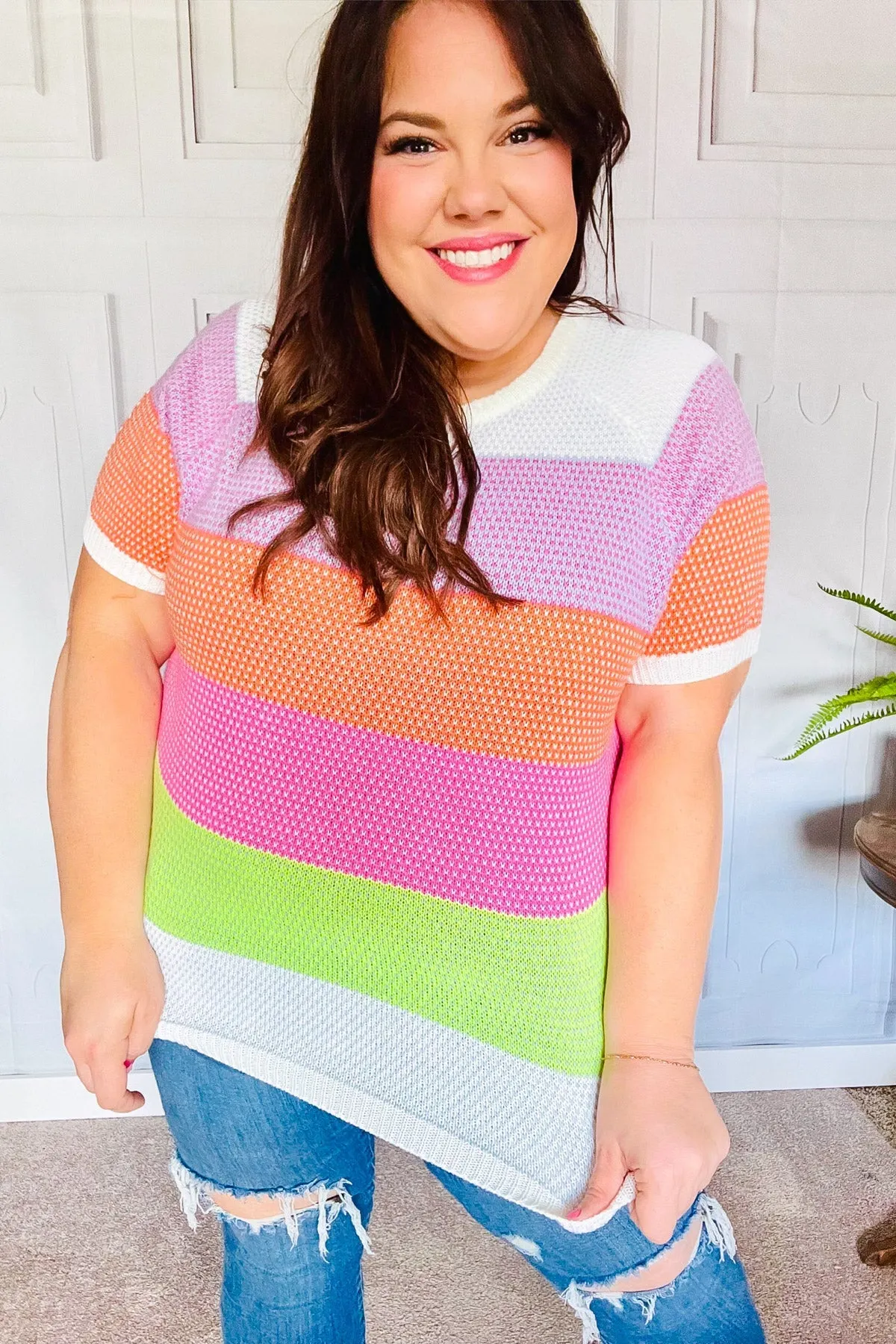 Maxct &Get Started Lavender & Orange Stripe Jacquard Sweater Top