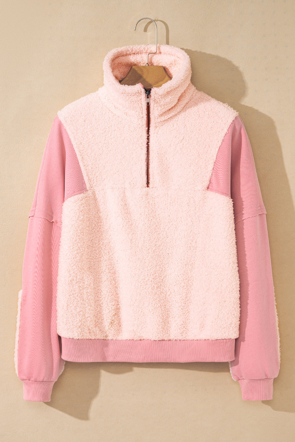 Maxct &Exposed Seam Fuzzy Patchwork Quarter Zip Sweatshirt