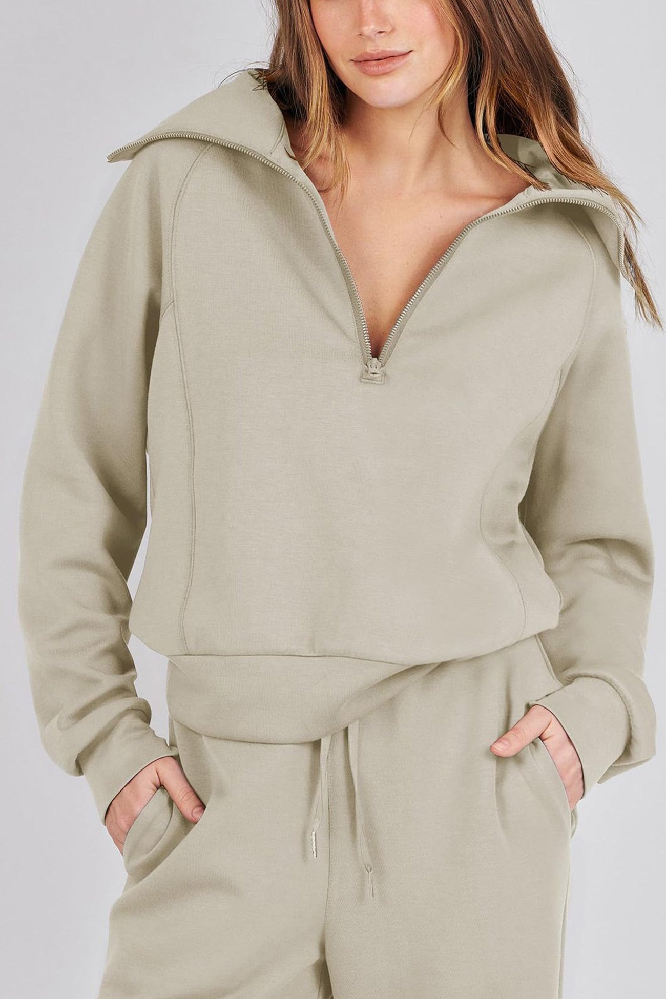 Maxct Lapel Zip-up Sweatshirt Wide Leg Long Pants Set