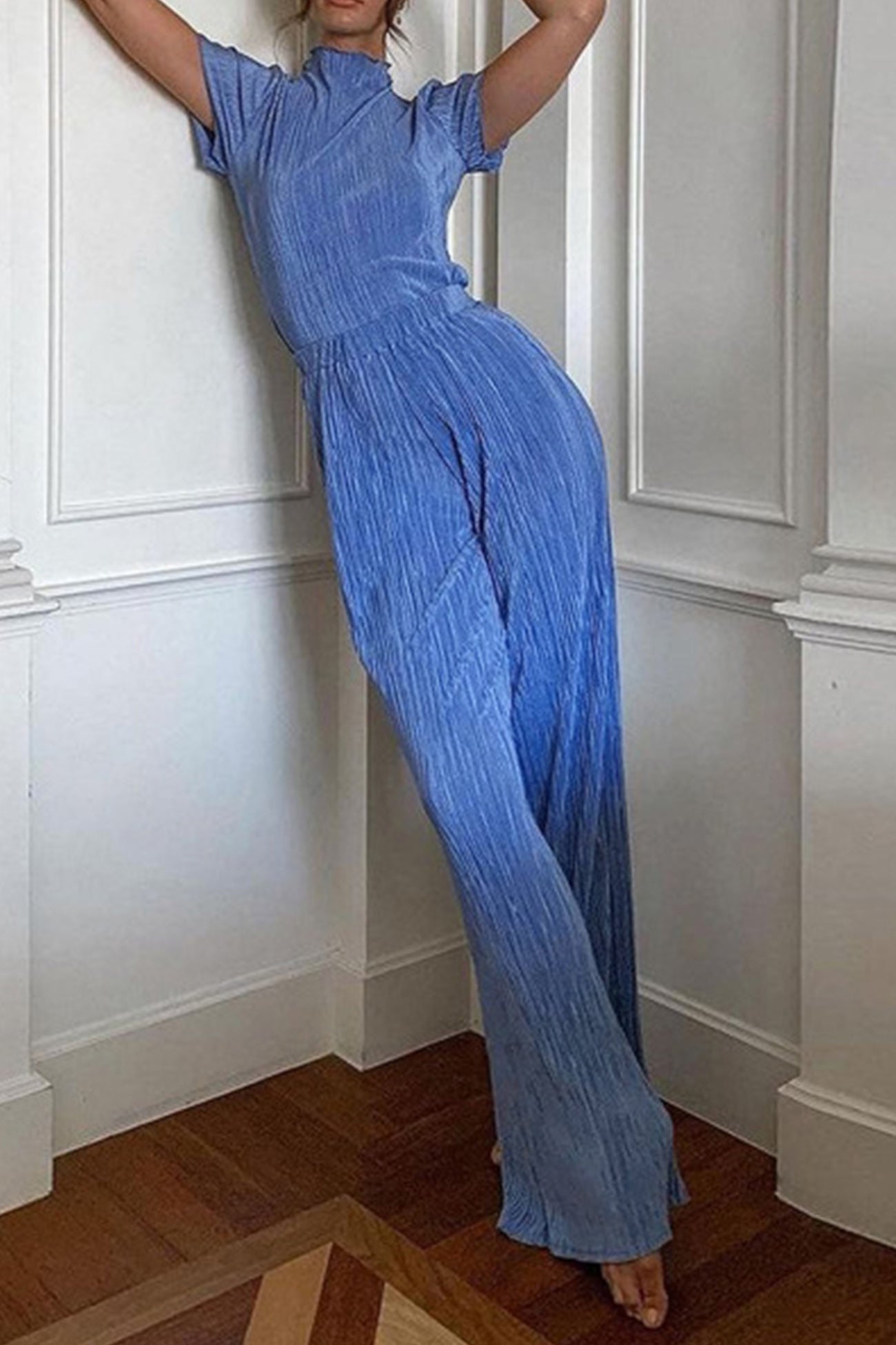 Maxct Pleated Mock Neck Shirt Long Pant Suits