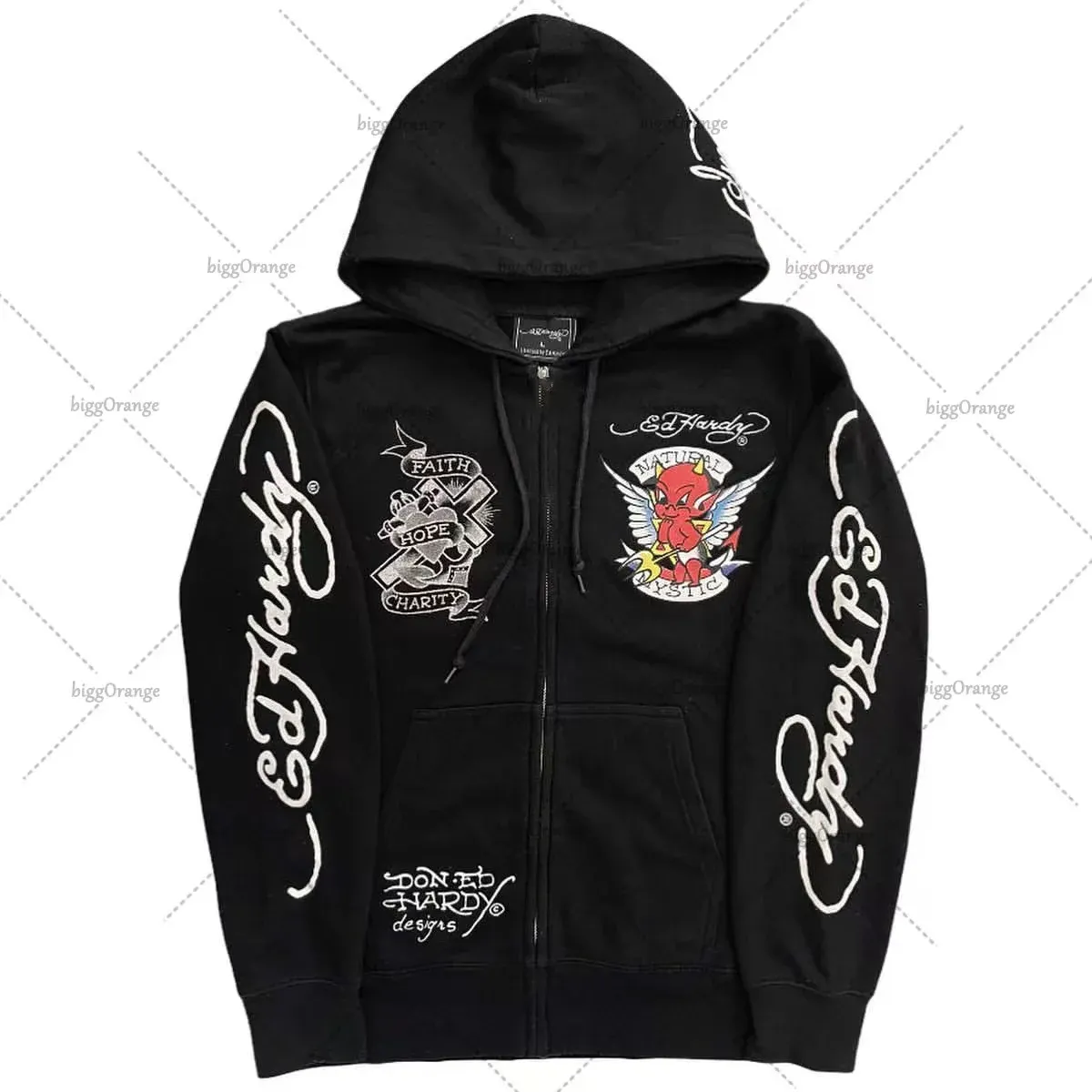 Maxct Y2K American Harajuku Retro Printed Zipper Hoodie Men New Street Pop Hip-Hop Sweatshirt Gothic Loose Punk Top Clothing Tide