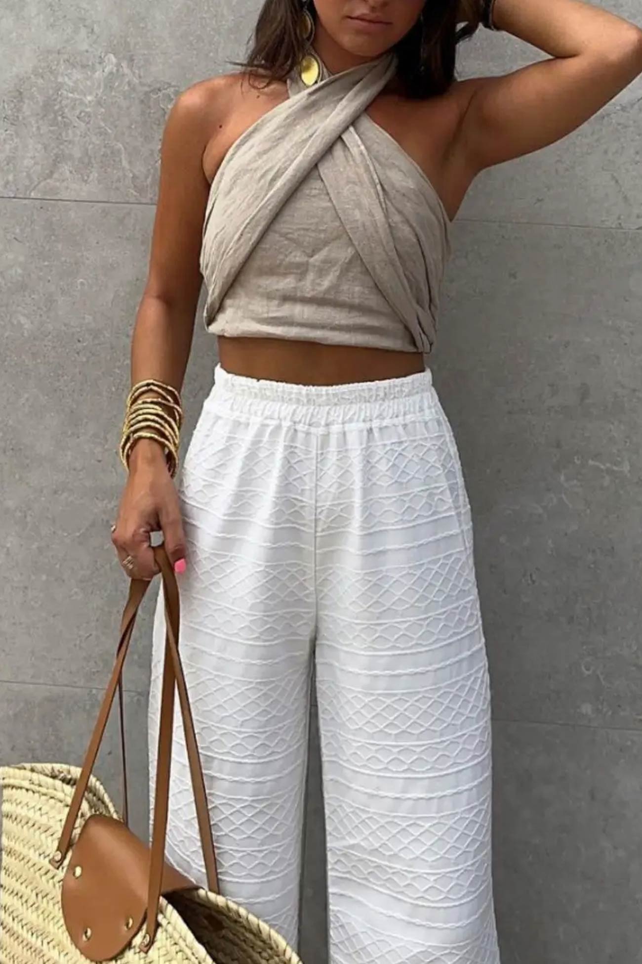 Maxct Linen Crisscross Halterneck Tank Pants Suits