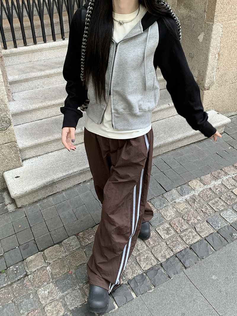 Grey Cropped Hoodies Zip Up Long Sleeve Sweatshirt Cardigan Oversized Autumn Fashion Wide Leg Track Pants Two Piece Sets