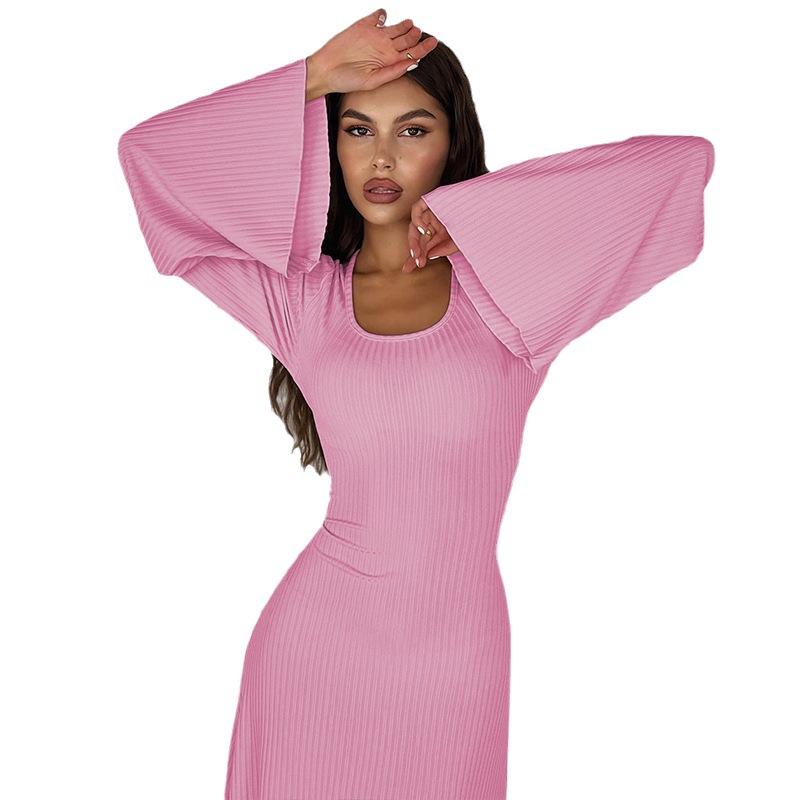 Maxct Women's Clothing 2024 Spring New Fashion Loose U Collar Back Lace Long Sleeve Dress Wholesale