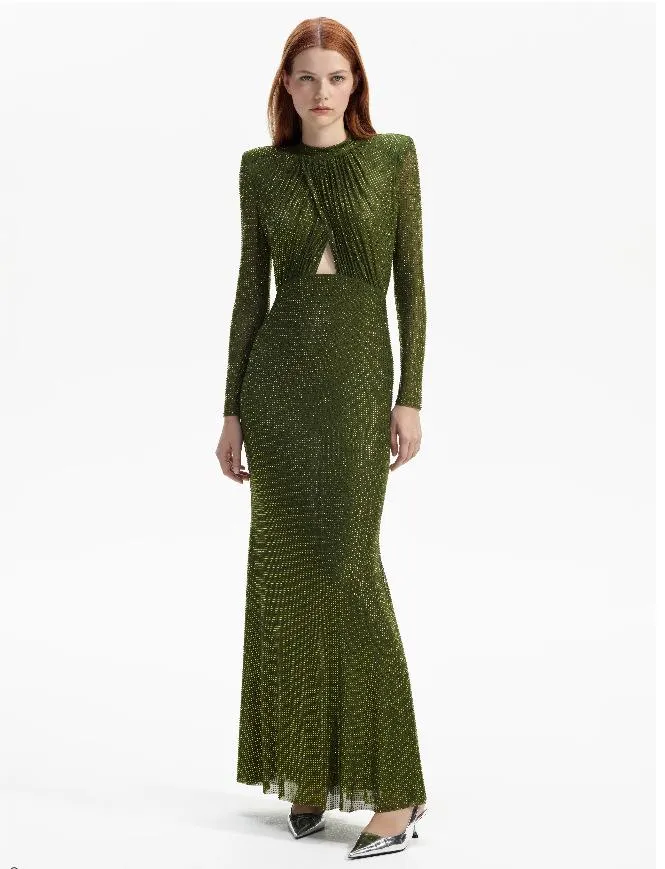 Maxct New Heavy Industry Hot Drilling Dress Women's Folded Bag Hip Long Skirt Long High-end Spring And Summer