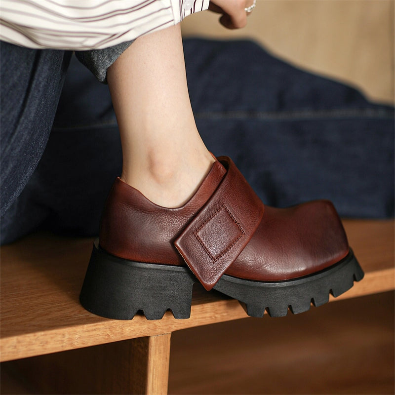 Square Toe Touch-strap Chunky Derby Shoes Maxct