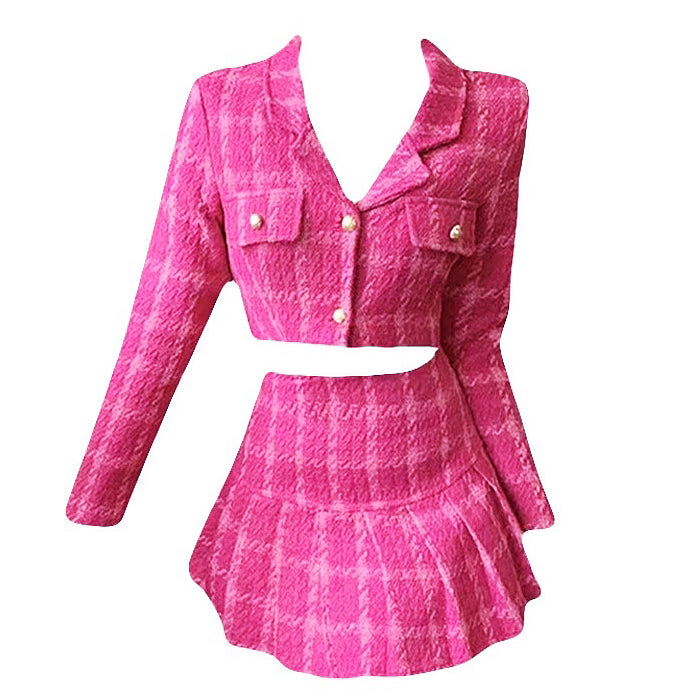 Y2K Pink Tweed Jacket & Skirt Co-Ord Maxct
