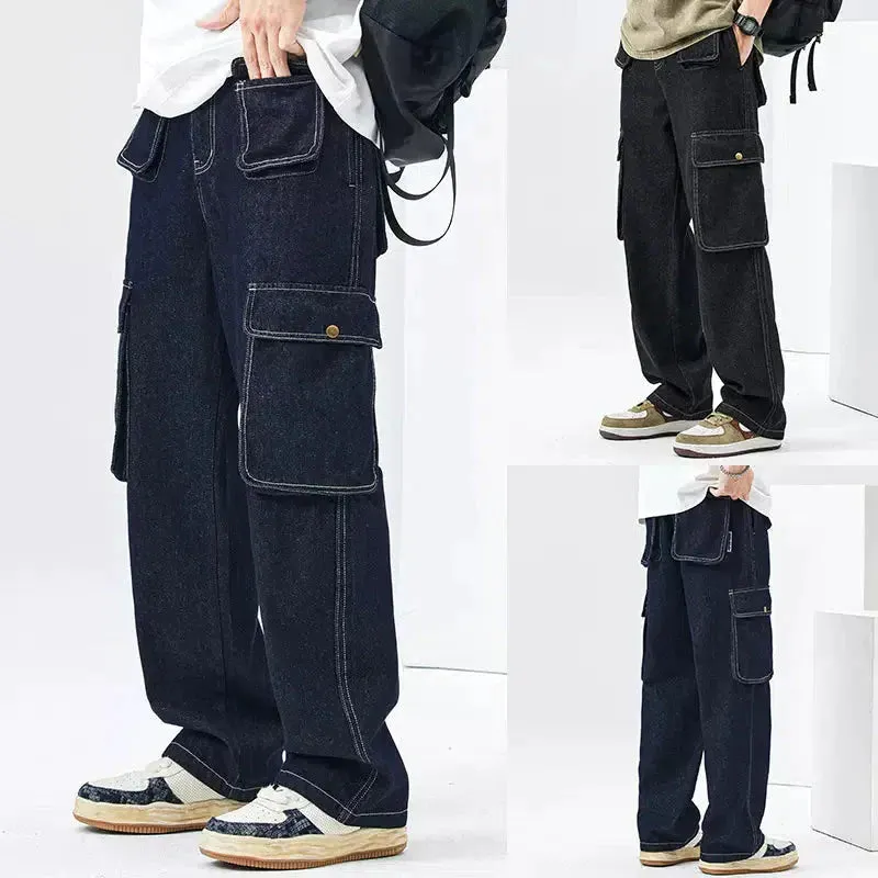 Maxct Elastic Waist Cargo Pocket Jeans Pants