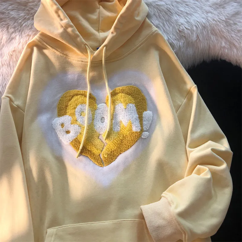 Maxct Love hooded sweater Y2K autumn new Korean version of loose long-sleeved shirt female student flocking love letter jacket trend