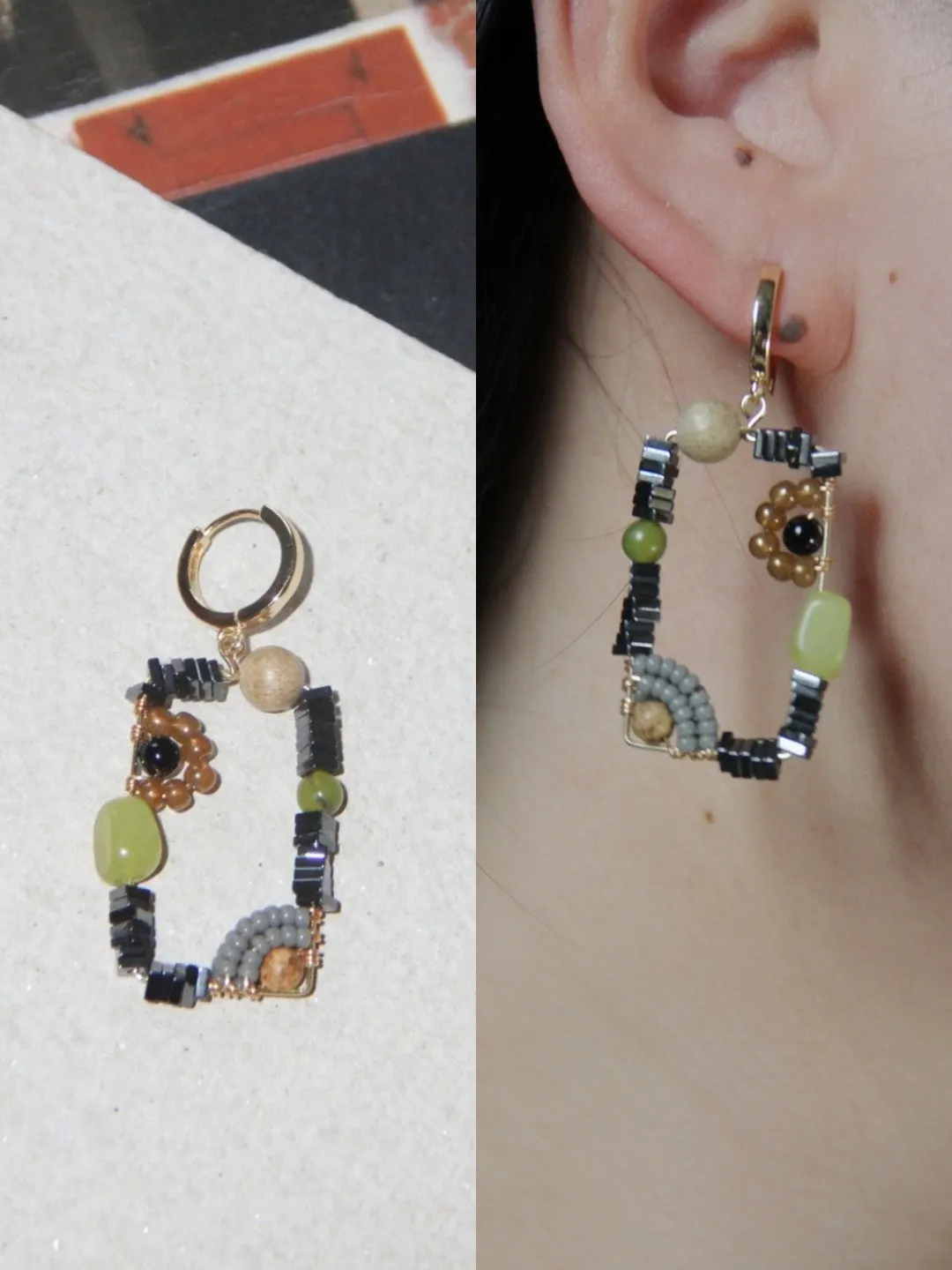 「Chinoiserie」Natural Jade Square Earrings