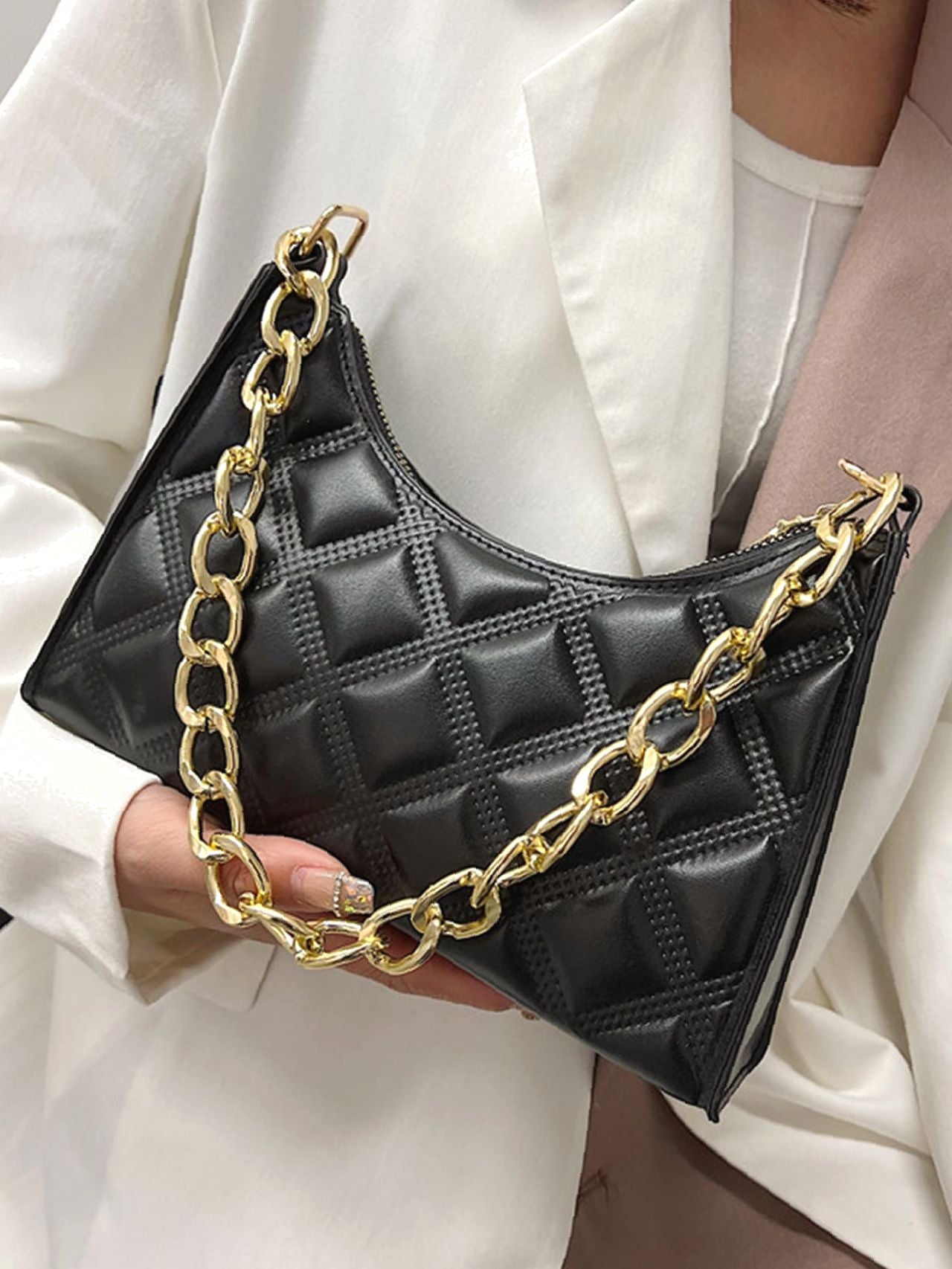 Bag For Love - Quilted Chain Baguette Bag - Women Maxct Bags