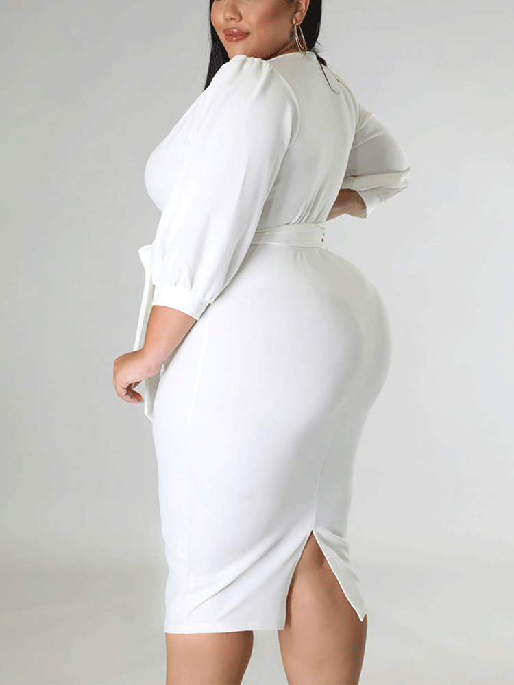 Deep V-neck Solid Split Midi Dress Maxct
