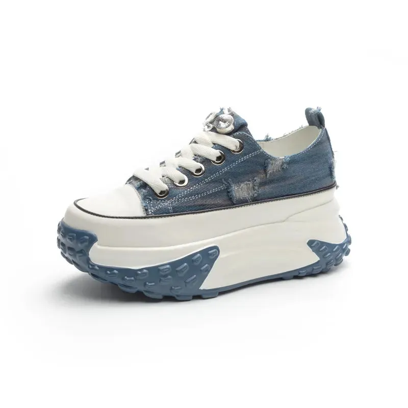 Denim Platform Sneakers with Bling - 6cm Height Women's Maxct