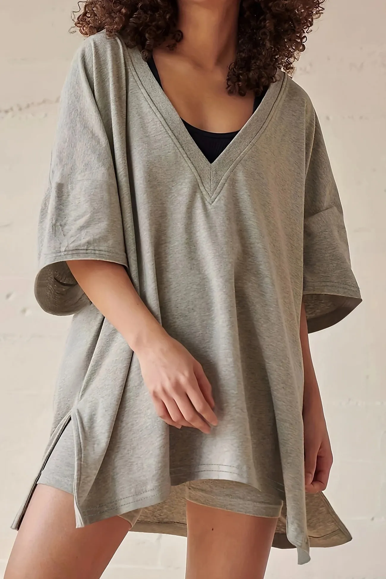 Maxct V Neck Side Slit T-shirt Bodycon Shorts Set