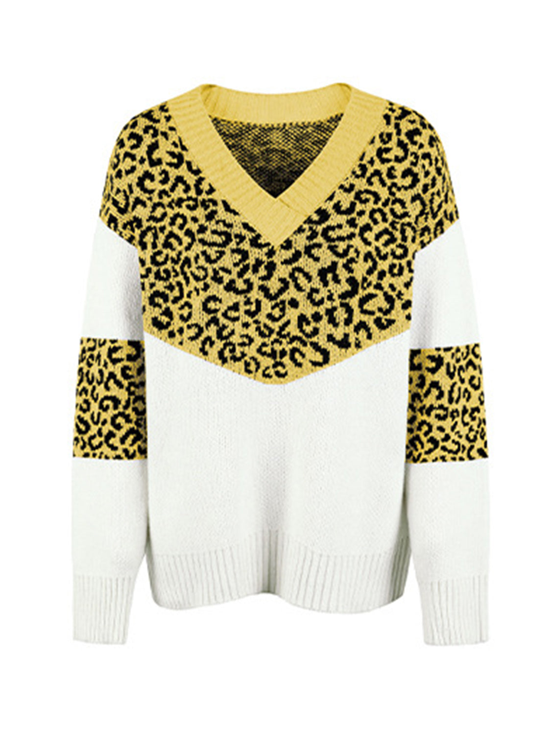 Maxct &Leopard V-Neck Dropped Shoulder Sweater