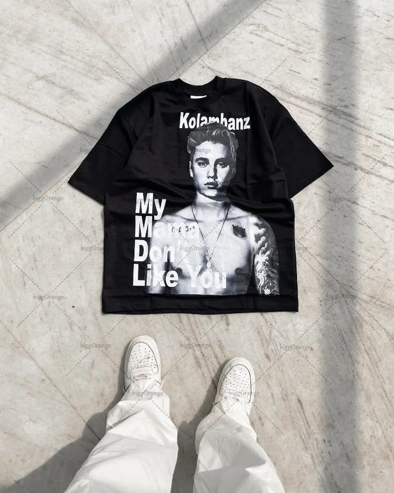 Y2K European and American Hip-hop Retro Loose Top Letter Printed T-shirt Men Street Round Neck Oversized Short-sleeved Women