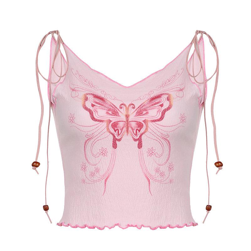 Maxct &Y2K Butterfly Pink Crop Top