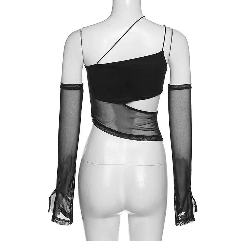 Maxct &Detachable Sleeved Mesh Halter Top