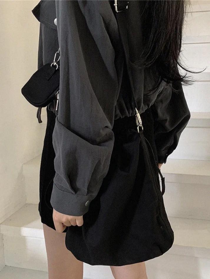 Maxct Lapel Neck Snap Button Drawstring Short Long Sleeve Blouse