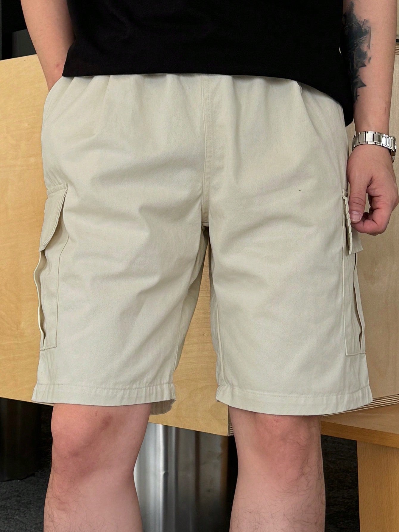 Maxct Men's Summer Solid Color Casual Drawstring Waist Cargo Shorts